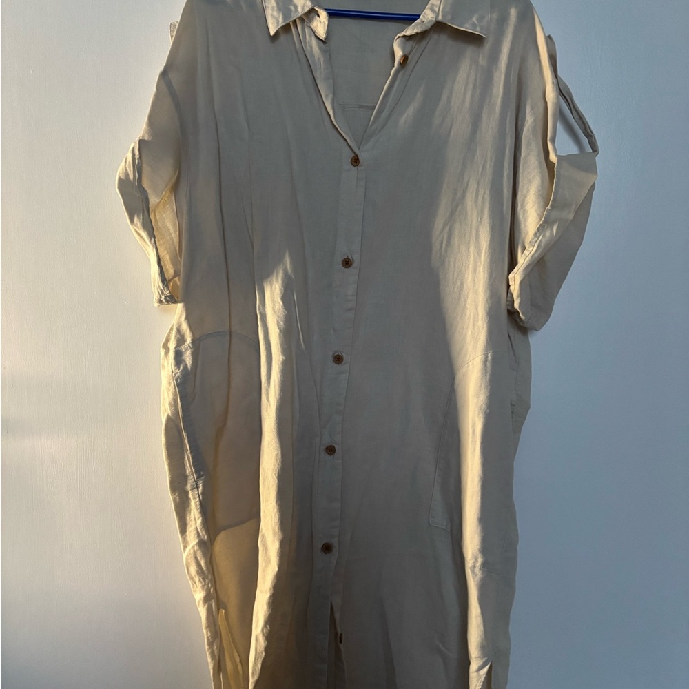 Zara Cream Button-Up Shirt Dress